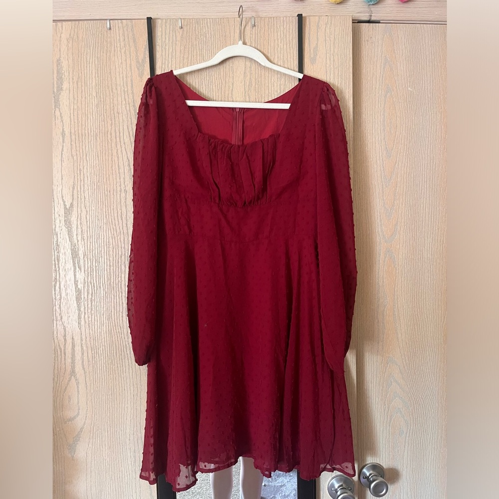 Maroon Long-sleeved Mini Dress